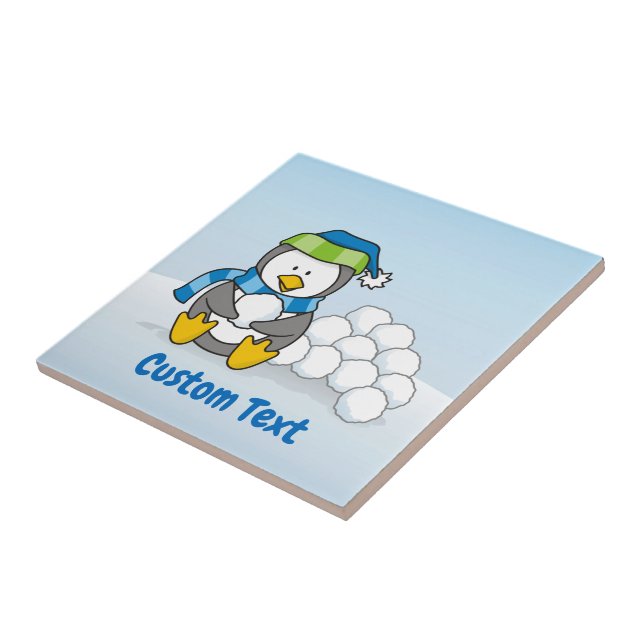 Little penguin sitting with snowballs tile (Side)