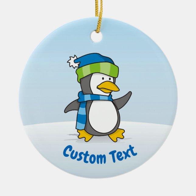 Little penguin walking on snow ceramic ornament (Front)