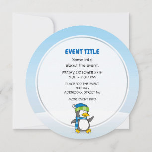 Little penguin walking on snow invitation