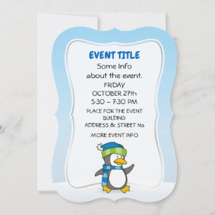Little penguin walking on snow invitation