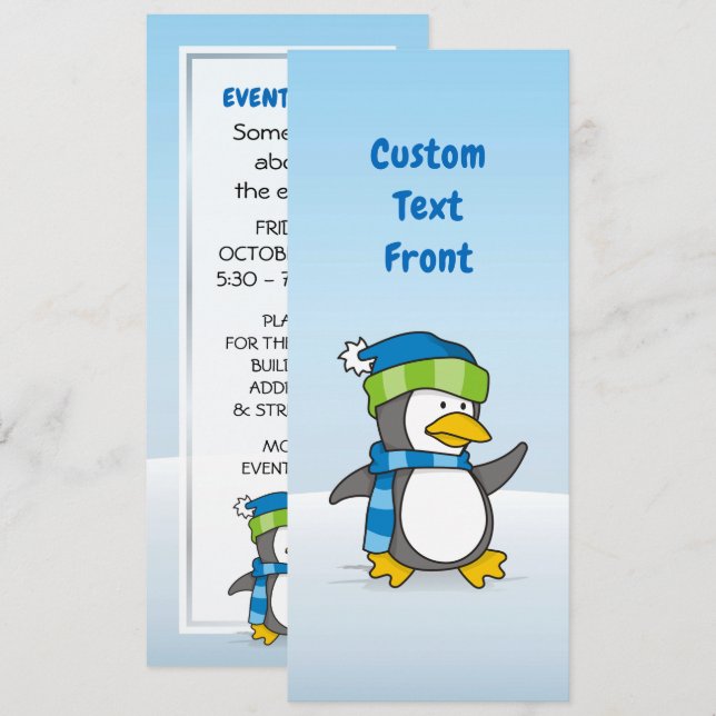 Little penguin walking on snow invitation (Front/Back)