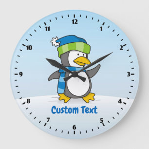 Little penguin walking on snow large clock