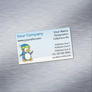 Little penguin walking on snow 	Magnetic business card