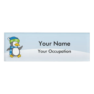 Little penguin walking on snow Name Tag