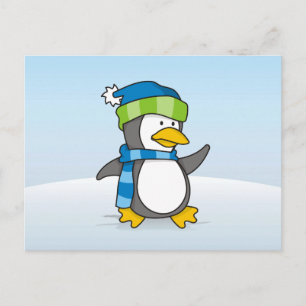 Little penguin walking on snow postcard