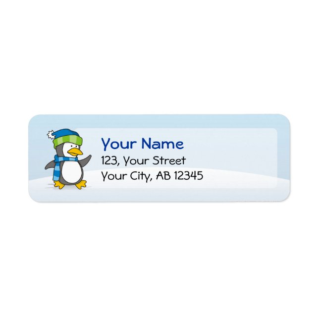 Little penguin walking on snow return address label (Front)