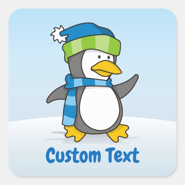 Little penguin walking on snow square sticker (Front)