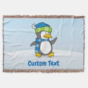 Little penguin walking on snow throw blanket