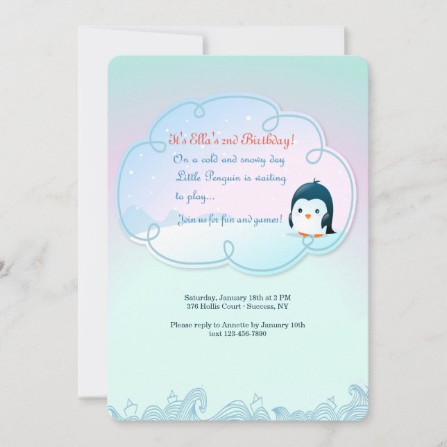 Little Penguin Wants to Play Invitation (Front)