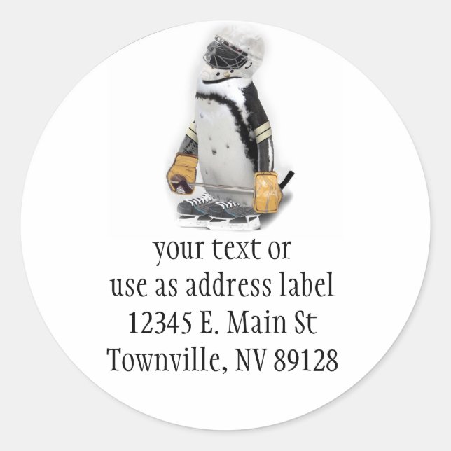 Little  Penguin Wearing Hockey Gear Classic Round Sticker (Front)
