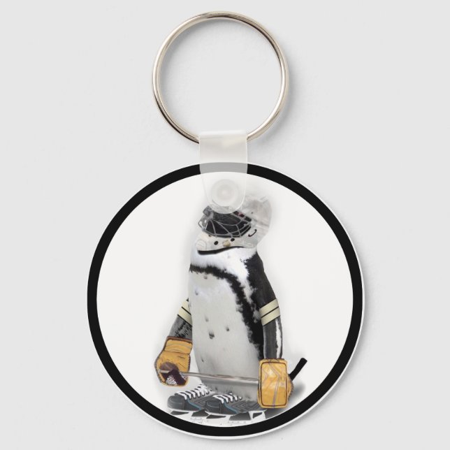 Little  Penguin Wearing Hockey Gear Key Ring (Front)