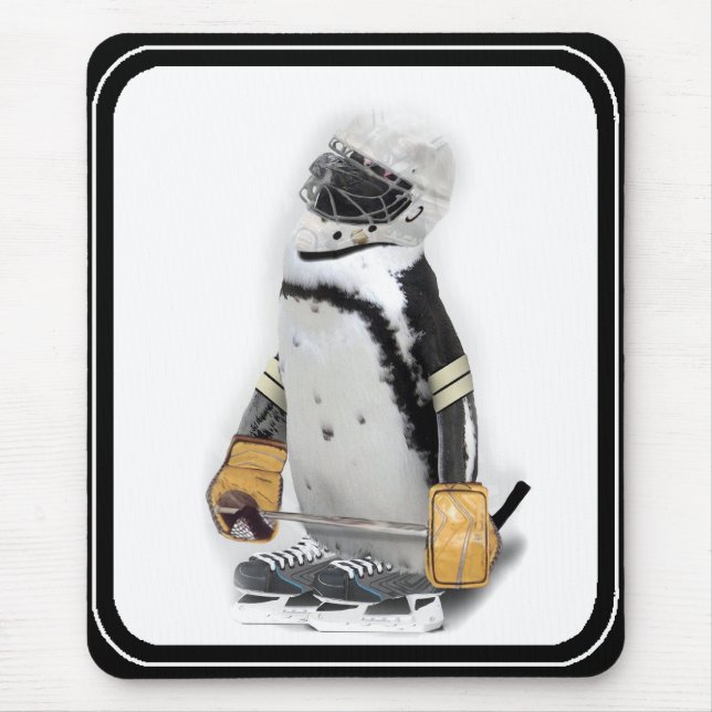 Little  Penguin Wearing Hockey Gear Mouse Pad (Front)