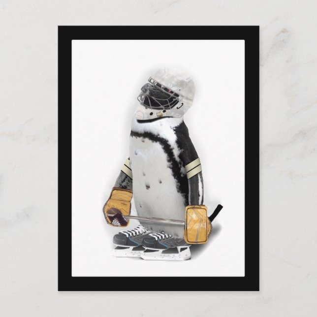 Little  Penguin Wearing Hockey Gear Postcard (Front)