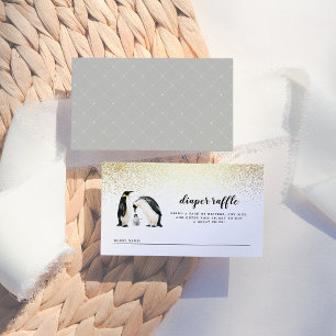 Little Penguin   Winter Baby Shower Diaper Raffle Enclosure Card