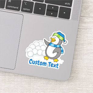 Little penguin with snow balls waving