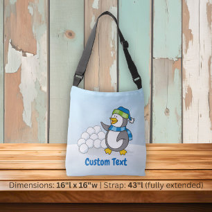 Little penguin with snow balls waving crossbody ba bag