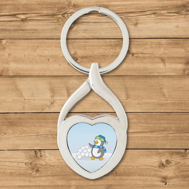 Little penguin with snow balls waving key ring (Creator Uploaded)