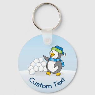 Little Penguin with Snow Balls Waving Keychain