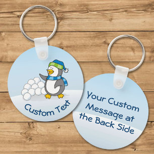 Little Penguin with Snow Balls Waving Keychain