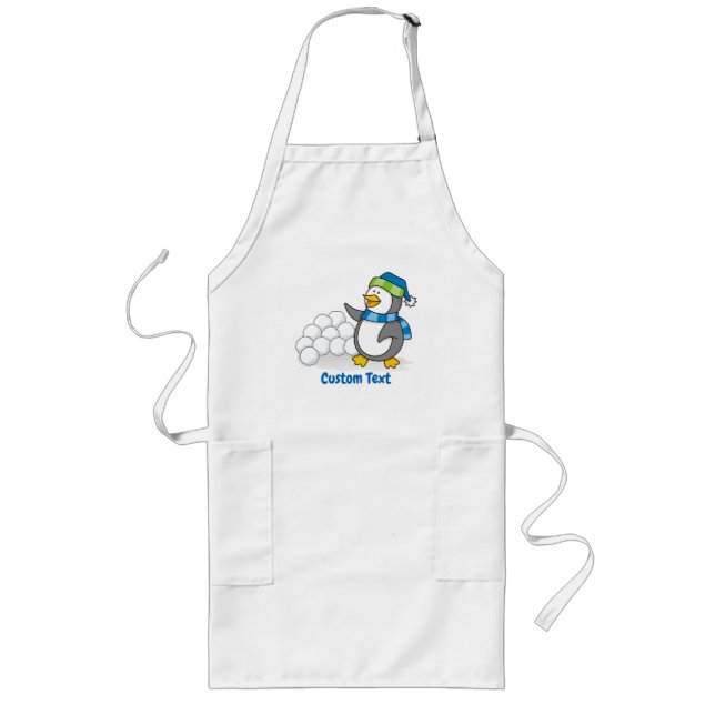 Little penguin with snow balls waving long apron (Front)