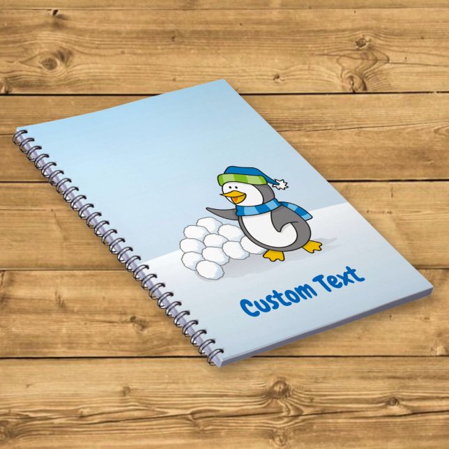 Little penguin with snow balls waving notebook (Creator Uploaded)