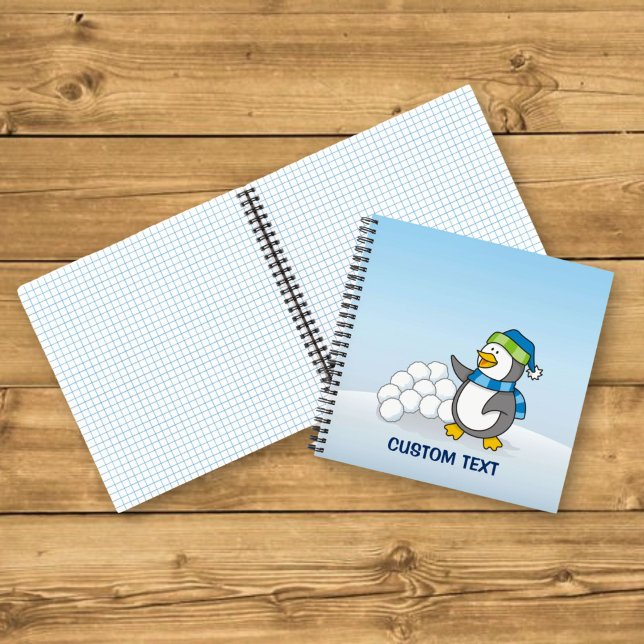 Little penguin with snow balls waving notebook (Creator Uploaded)
