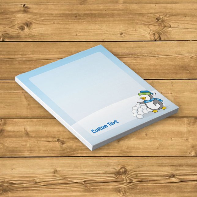 Little penguin with snow balls waving notepad (Creator Uploaded)
