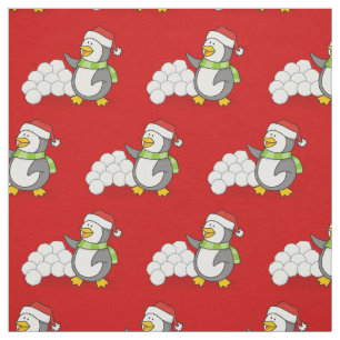 Little Penguin with Snow Balls Waving Pattern Fabric