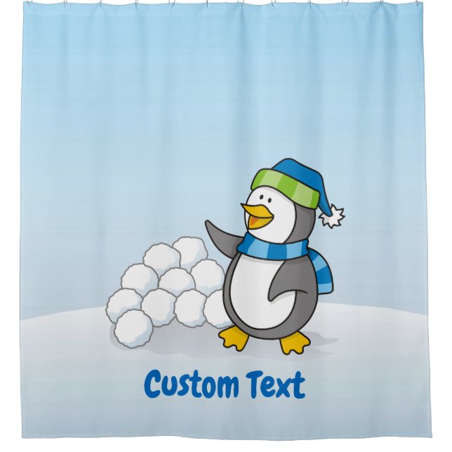 Little penguin with snow balls waving shower curta shower curtain (Front)