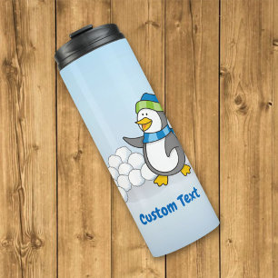 Little penguin with snow balls waving thermal tumb tumbler