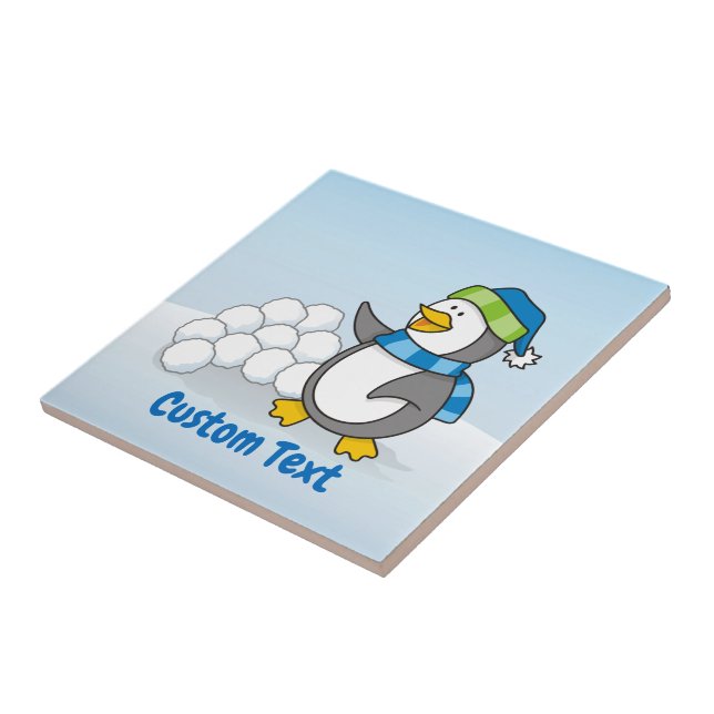 Little penguin with snow balls waving tile (Side)