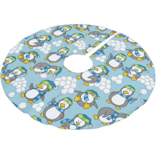 Little penguins background brushed polyester tree skirt