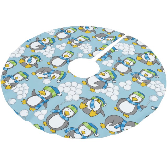 Little penguins background brushed polyester tree skirt (Angled)