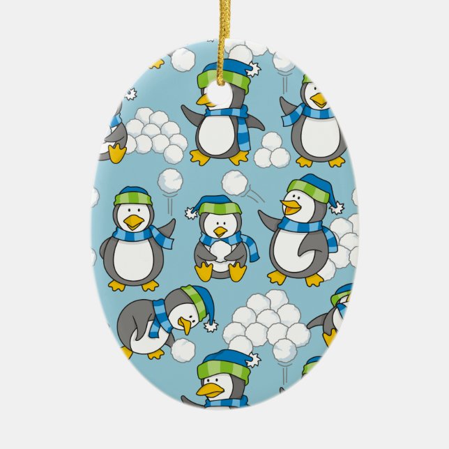 Little penguins background ceramic ornament (Front)