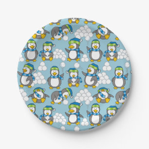 Little penguins background paper plate