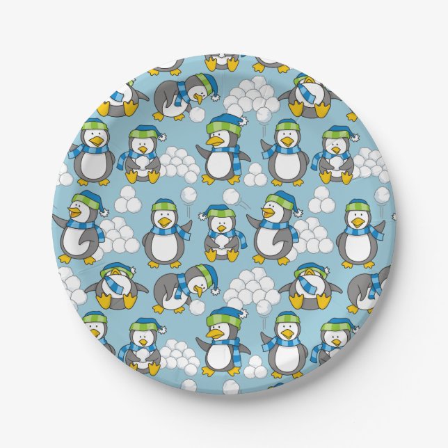 Little penguins background paper plate (Front)