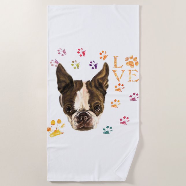 Little Pet Dog Beach Towel with Colourful Traces (Front)