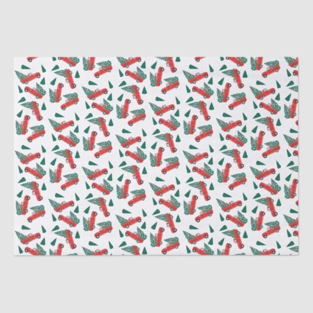 Little Pickup Truck Christmas Tree Pattern Red Tissue Paper (Front)
