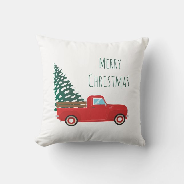 Little Pickup Truck Snow Covered Christmas Tree Cushion (Front)