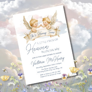 Little Piece of Heaven Angel Twin Baby Shower Invitation