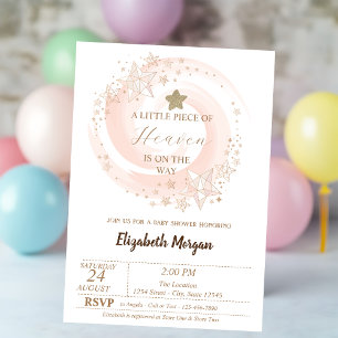 Little Piece of Heaven Glitter Stars Baby Shower Invitation