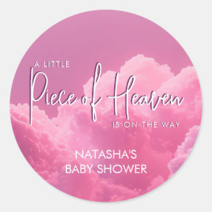 Little Piece of Heaven Pink Baby Shower Classic Round Sticker