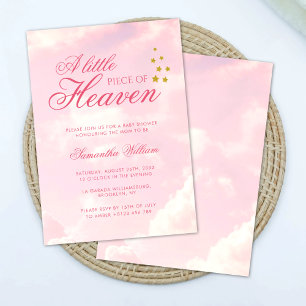 Little Piece of Heaven Pink Cloudy Sky Baby Shower Invitation