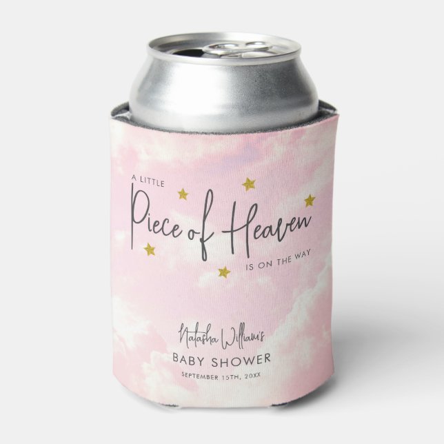 Little Piece of Heaven Pink Girl Baby Shower Can Cooler (Can Front)