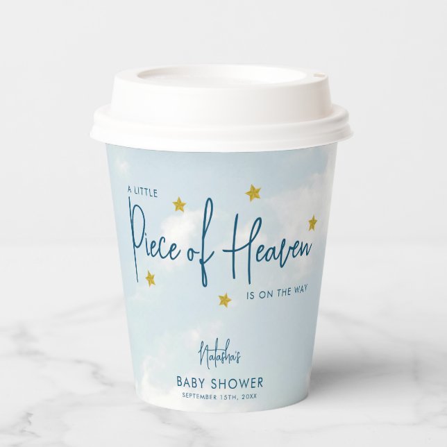 Little Piece of Heaven Sky Blue Baby Shower Paper Cups (Front)