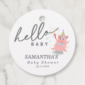 little pig Calligraphy Baby Shower Hello baby Favour Tags