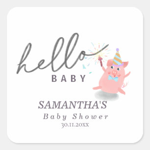 little pig Calligraphy Baby Shower Hello baby Square Sticker