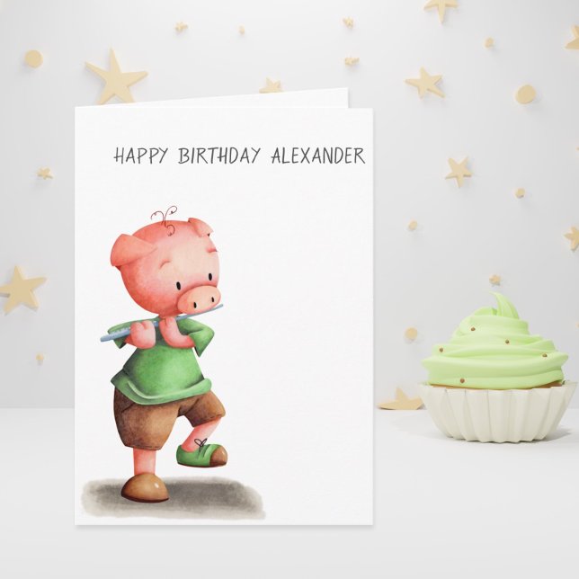 Little Pig Playing the Flute Happy Birthday  Card (Creator Uploaded)