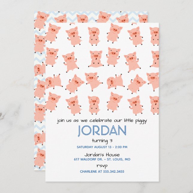 Little Piggy Birthday Party Invitation (Front/Back)