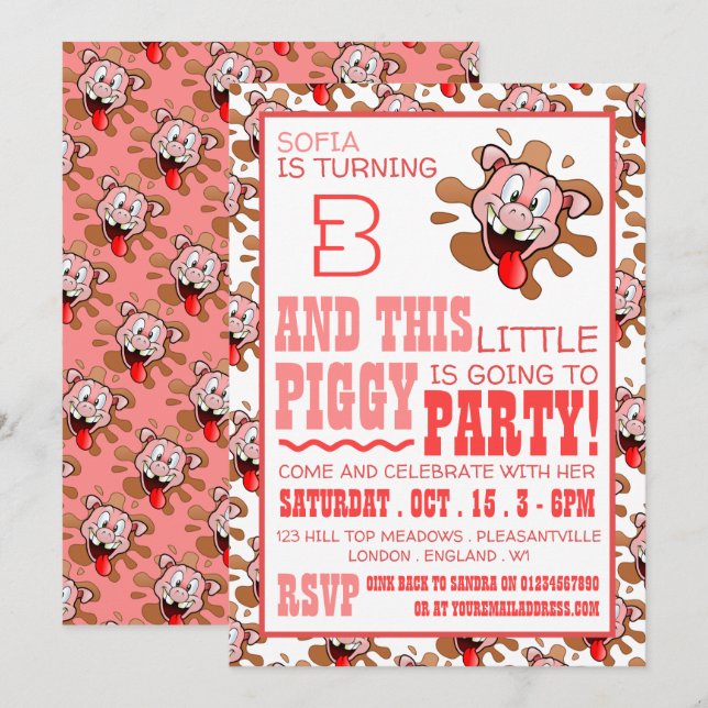 Little Piggy Birthday Party Invitation (Front/Back)